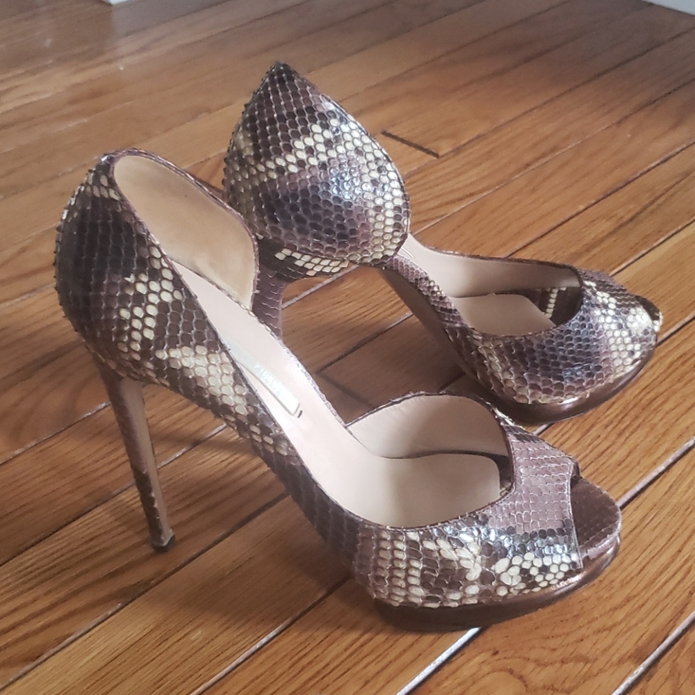 Python exotic peep toe stilettos